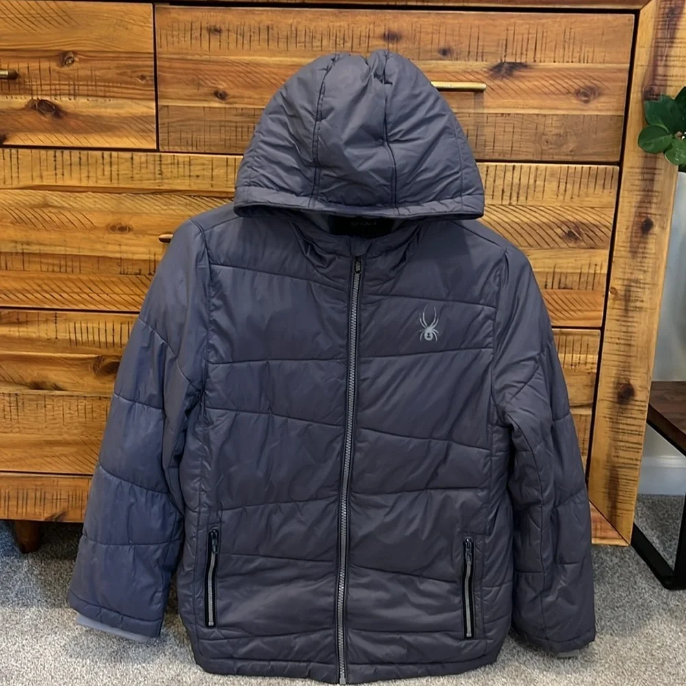 Spyder Full Zip Puffer Jacket Boys Frontier Hooded Long Sleeve